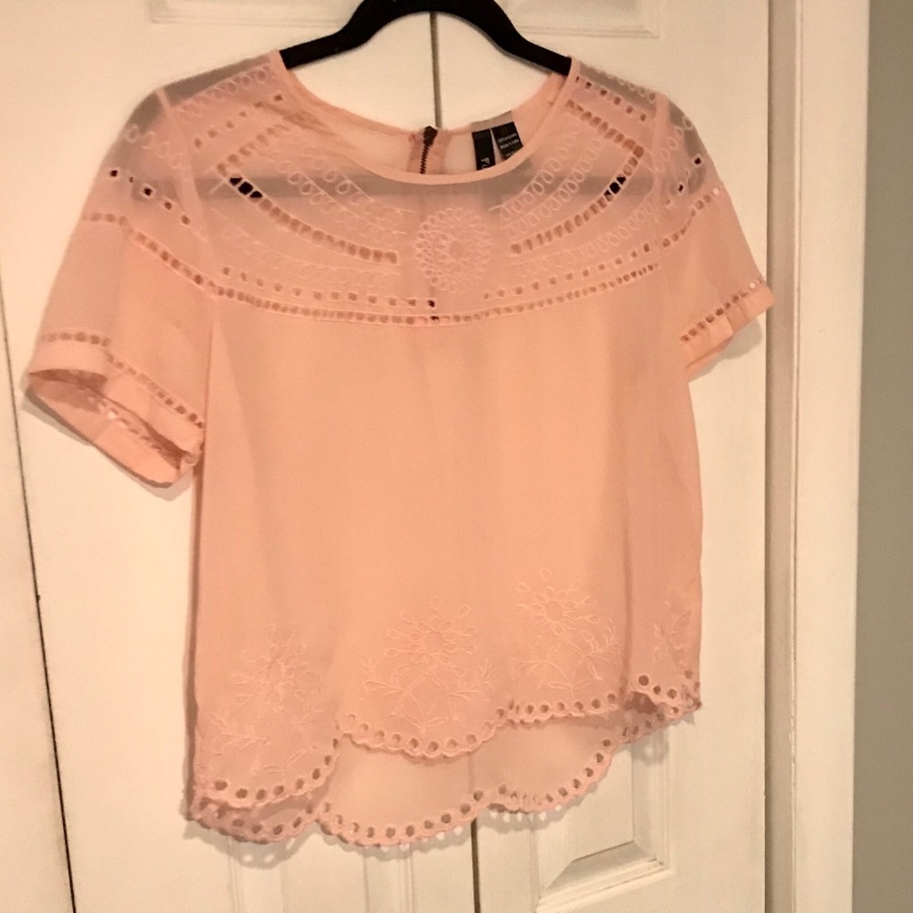 Scalloped semi-sheer boxy top